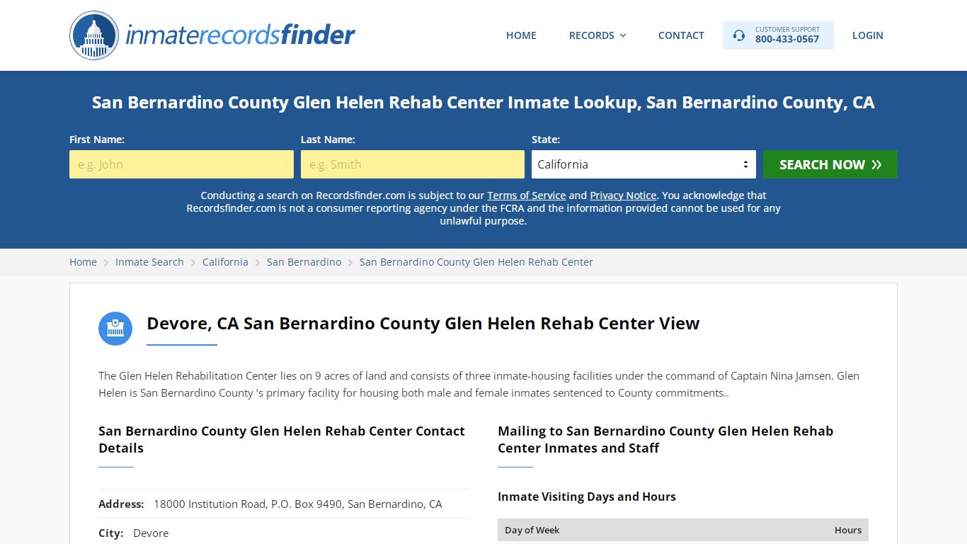 San Bernardino County Glen Helen Rehab Center Inmate ...